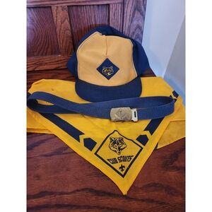 VINTAGE BOY SCOUT -‎ Wolf Cub Uniform Hat, Hankerchief And Belt Made In USA
